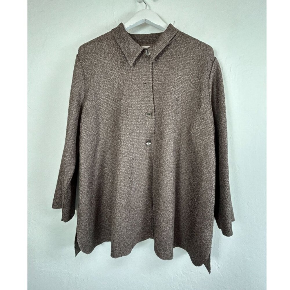 Chico's Travelers Womens Crinkle Textured Button-Up Shirt Jacket Brown Size 4